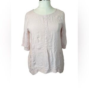Lungo L'Arno Linen Gauze Tunic Dress Womens 1X Pink Pockets‎ Pintuck Lagenlook